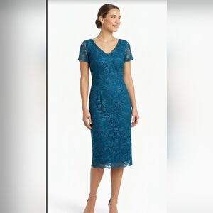 JS Collections Teal Lace Midi Dres Size 6.
